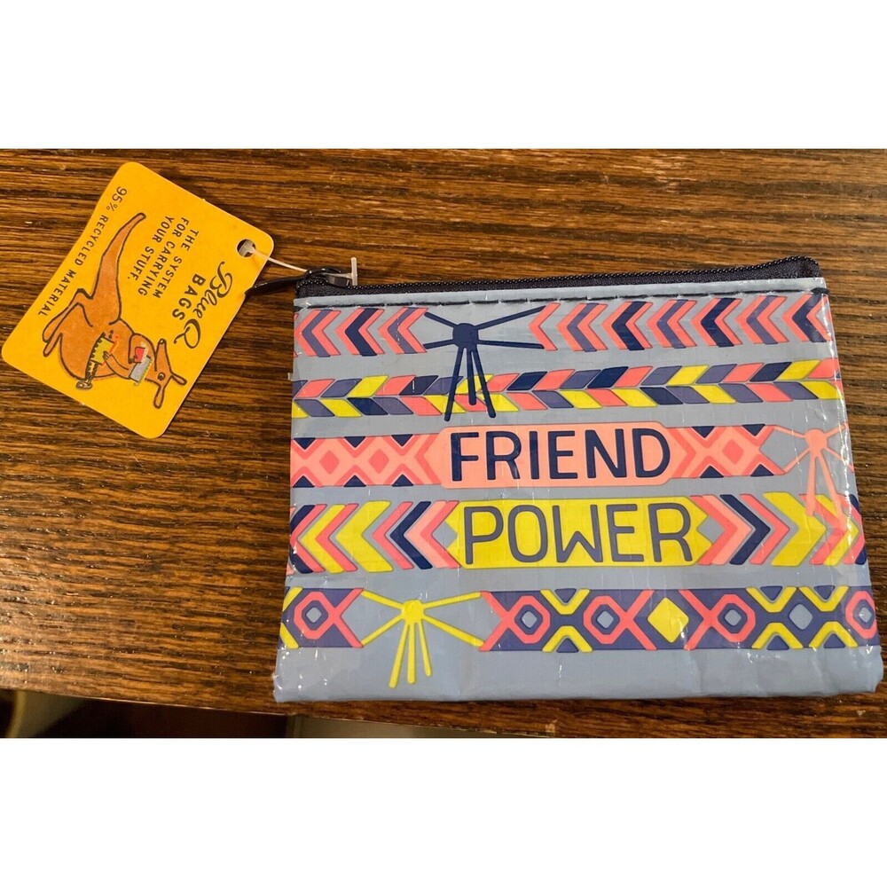 Blue Q Recycled Coin Purse Friend Power  3 x 4 inches pouch card holder BlueQ